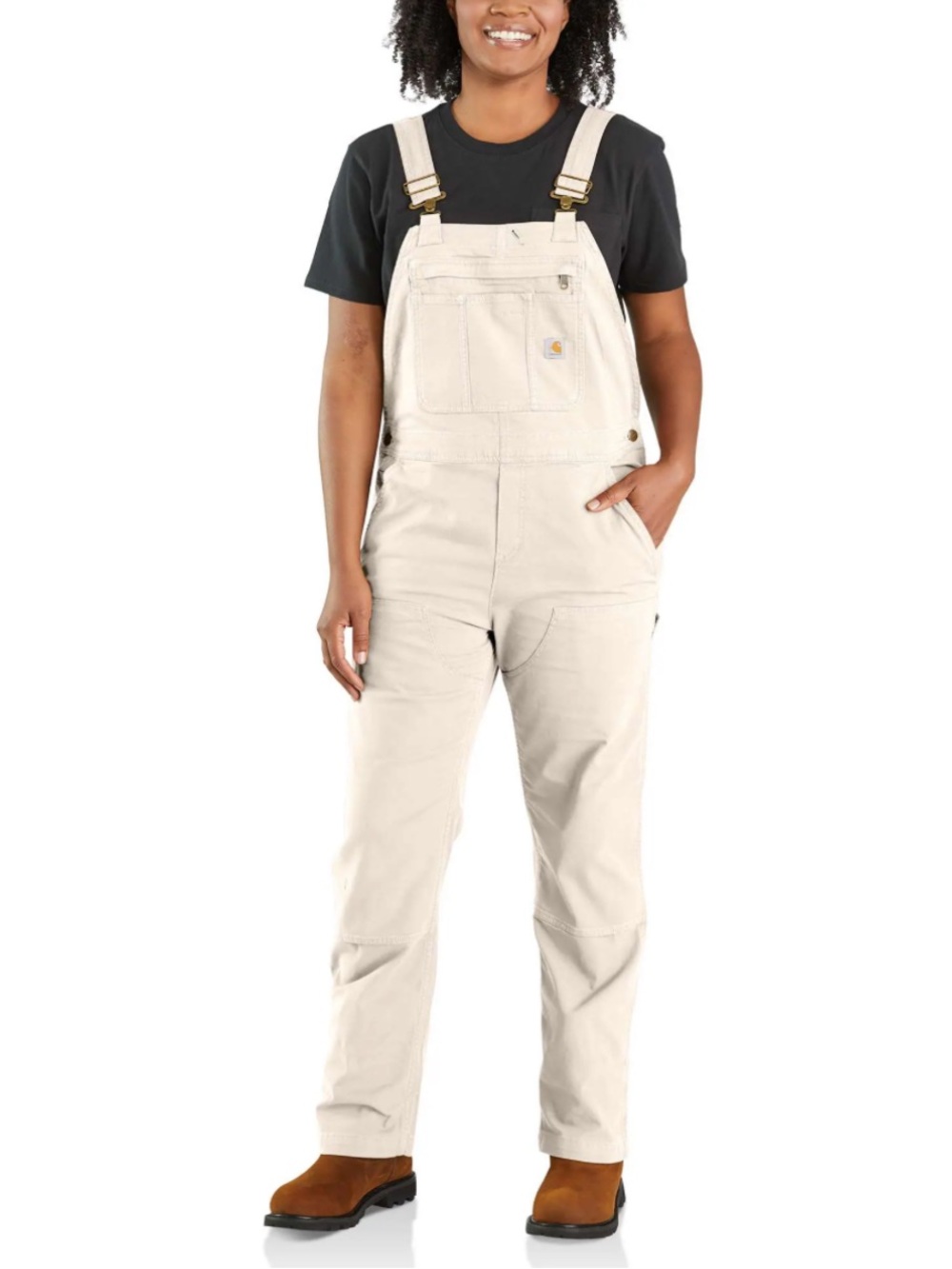NWT Carhartt Women's Natural Denim Overalls Rugged Flex Loose Fit Canvas Bib 1X